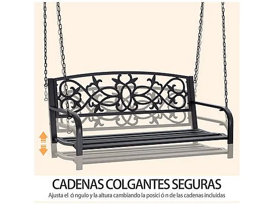 Banco Columpio de Jardín Outsunny 84A-263V00BK 2 Plazas – Banco Balancín Colgante de Acero con Cadenas, hasta 240 kg, Negro