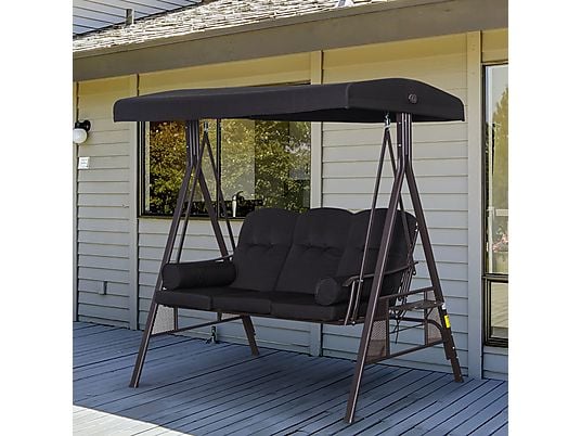 Balancín de Jardín Outsunny 3 Plazas con Toldo, Bandejas y Cojines – 360 kg, Negro