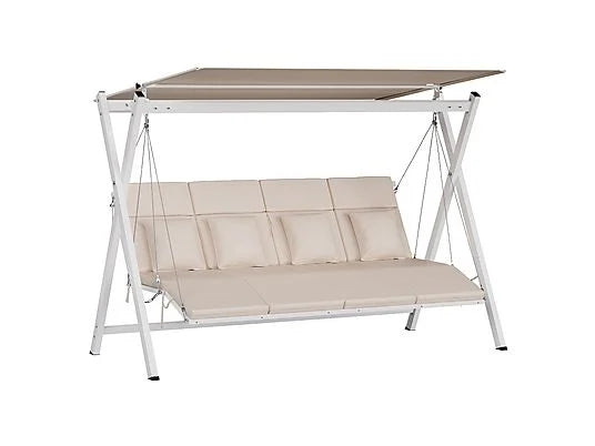 Balancín de Jardín BLUMFELDT FlexiSwing Hollywood – 4 Plazas, Respaldo y Toldo Ajustable, Cojines 6 cm, Exterior