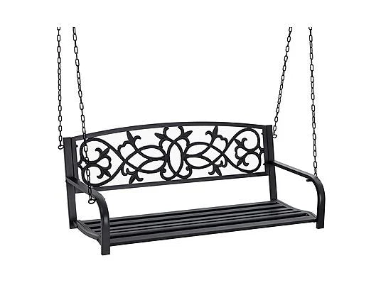 Banco Columpio de Jardín Outsunny 84A-263V00BK 2 Plazas – Banco Balancín Colgante de Acero con Cadenas, hasta 240 kg, Negro