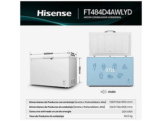 Arcón Congelador Horizontal Hisense FT484D4AWLYD 372 L Convertible Blanco 85,8 cm Clase D