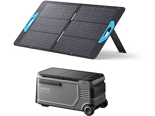 Anker SOLIX EverFrost 2 58L Electric Cooler + 100W Solar Panel — Nevera eléctrica portátil 58 L con panel solar 100 W, doble zona, control por app, ruedas todo terreno, Negro