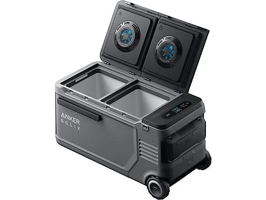 Anker SOLIX EverFrost 2 58L Electric Cooler + 100W Solar Panel — Nevera eléctrica portátil 58 L con panel solar 100 W, doble zona, control por app, ruedas todo terreno, Negro