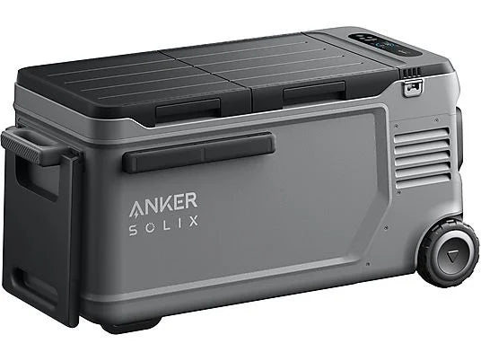 Anker SOLIX EverFrost 2 58L Electric Cooler + 100W Solar Panel — Nevera eléctrica portátil 58 L con panel solar 100 W, doble zona, control por app, ruedas todo terreno, Negro