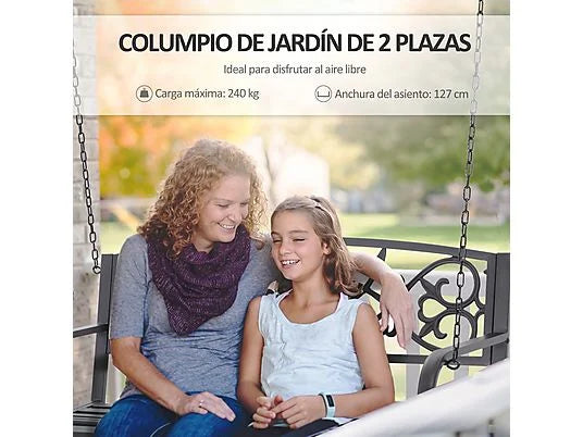 Banco Columpio de Jardín Outsunny 84A-263V00BK 2 Plazas – Banco Balancín Colgante de Acero con Cadenas, hasta 240 kg, Negro