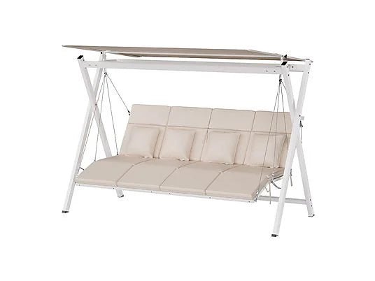 Balancín de Jardín BLUMFELDT FlexiSwing Hollywood – 4 Plazas, Respaldo y Toldo Ajustable, Cojines 6 cm, Exterior