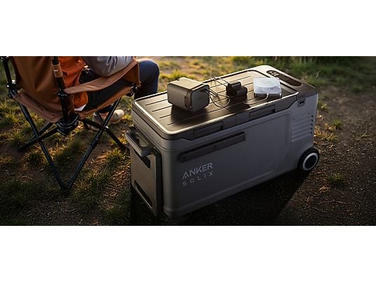 Anker SOLIX EverFrost 2 58L Electric Cooler + 100W Solar Panel — Nevera eléctrica portátil 58 L con panel solar 100 W, doble zona, control por app, ruedas todo terreno, Negro
