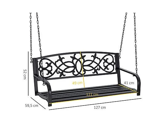 Banco Columpio de Jardín Outsunny 84A-263V00BK 2 Plazas – Banco Balancín Colgante de Acero con Cadenas, hasta 240 kg, Negro